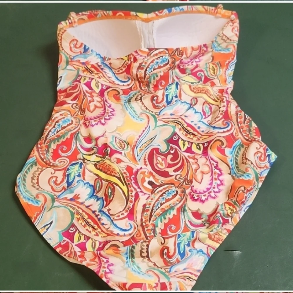 LAUREN RALPH LAUREN Sunrise Paisley Ruched Halter One-Piece Swimsyit Size 10